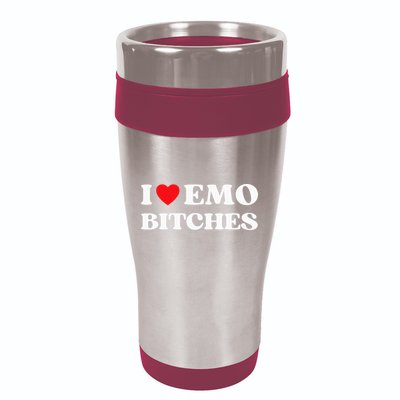 I Heart Emo Bitches Funny Quote Red Heart Emo Style 16oz Travel Tumbler
