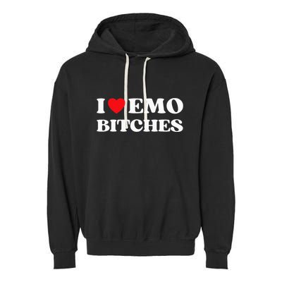 I Heart Emo Bitches Funny Quote Red Heart Emo Girl Style Garment-Dyed Fleece Hoodie