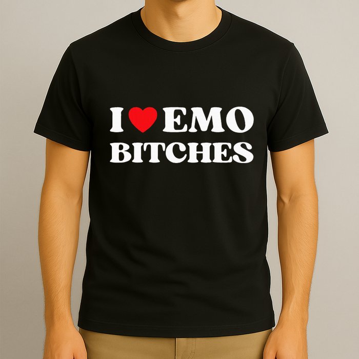 I Heart Emo Bitches Funny Quote Red Heart Emo Girl Style T-Shirt