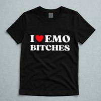 I Heart Emo Bitches Funny Quote Red Heart Emo Girl Style T-Shirt
