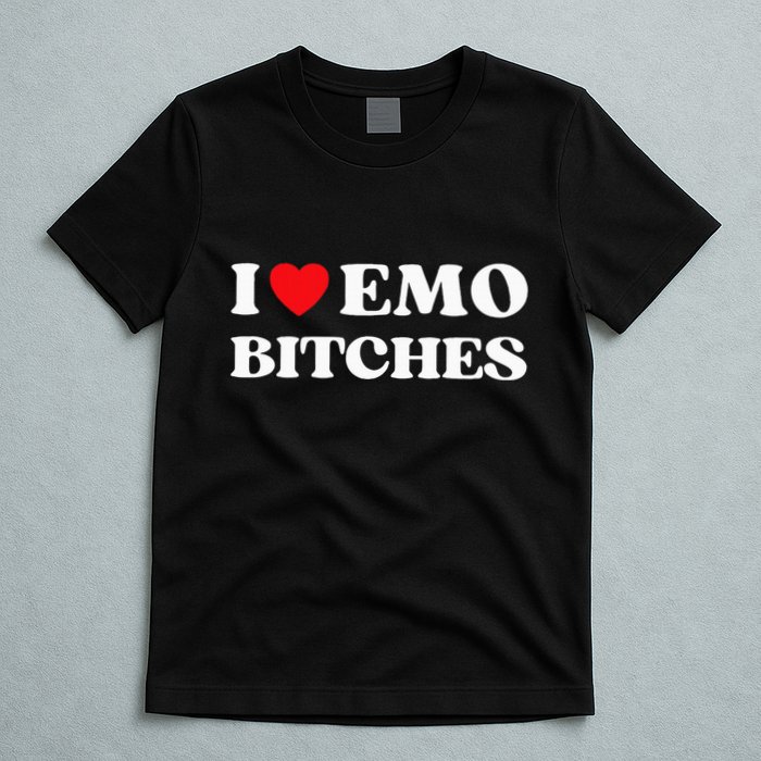 I Heart Emo Bitches Funny Quote Red Heart Emo Girl Style T-Shirt