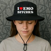 I Heart Emo Bitches Funny Quote Red Heart Emo Girl Style Bucket Hat