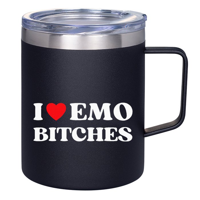 I Heart Emo Bitches Funny Quote Red Heart Emo Girl Style 12oz Stainless Steel Coffee Mug