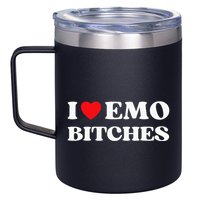 I Heart Emo Bitches Funny Quote Red Heart Emo Girl Style 12oz Stainless Steel Coffee Mug