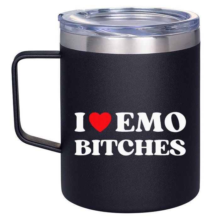 I Heart Emo Bitches Funny Quote Red Heart Emo Girl Style 12oz Stainless Steel Coffee Mug