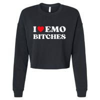 I Heart Emo Bitches Funny Quote Red Heart Emo Girl Style Cropped Pullover Crew