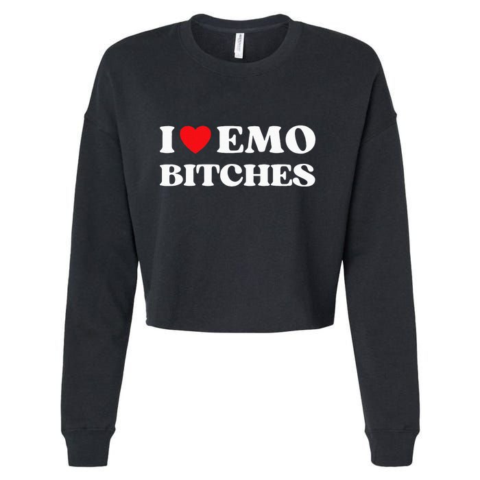 I Heart Emo Bitches Funny Quote Red Heart Emo Girl Style Cropped Pullover Crew