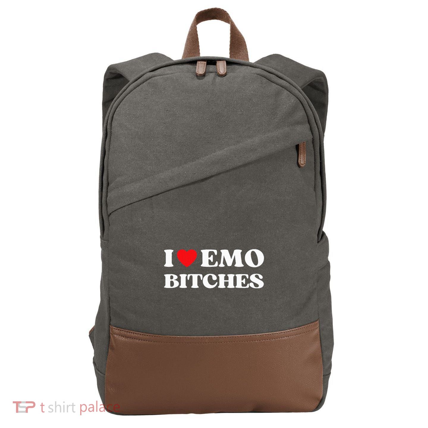 I Heart Emo Bitches Funny Quote Red Heart Emo Girl Style Cotton Canvas Backpack