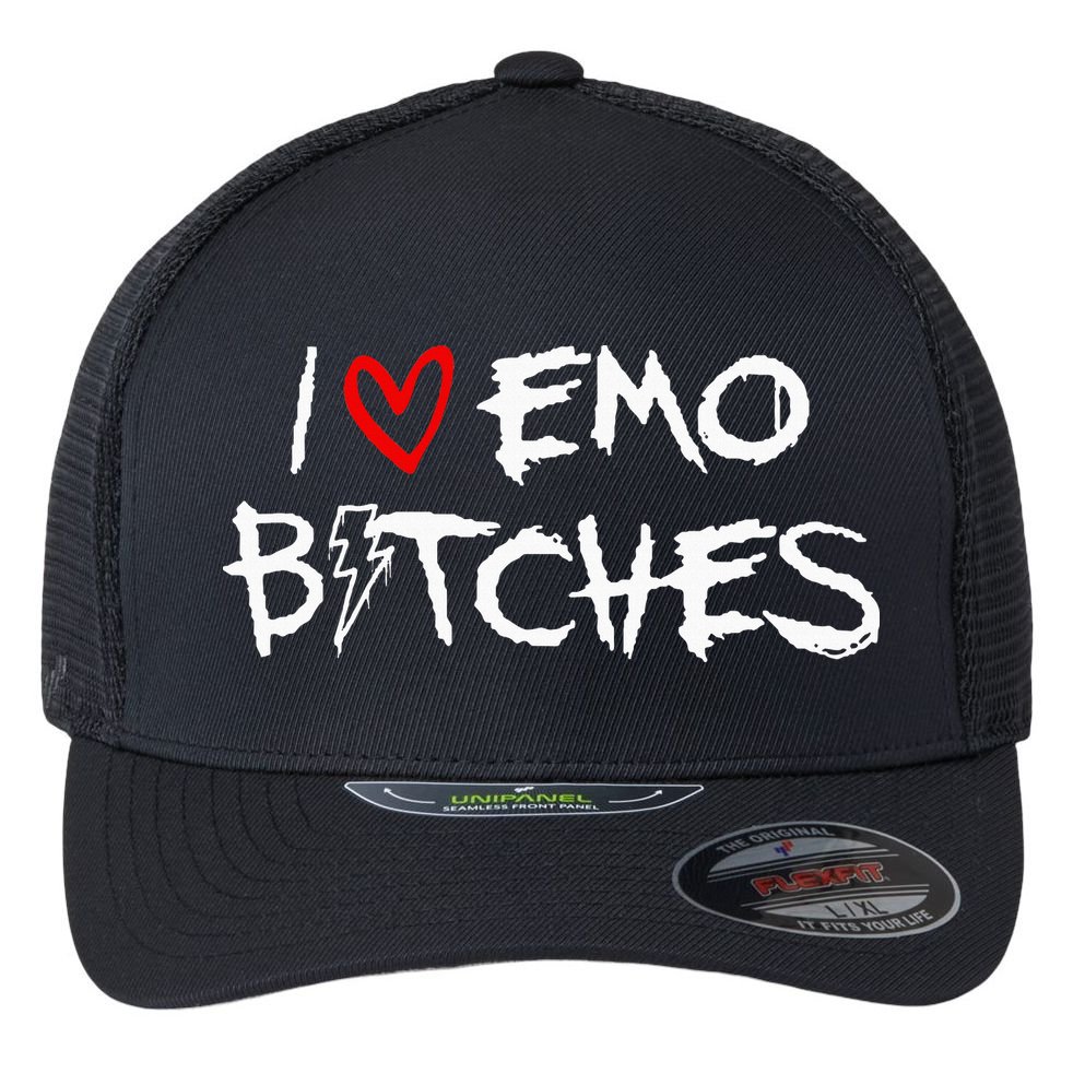 I Heart Emo Bitches Funny Quote Emo Music Girl Style Flexfit Unipanel Trucker Cap