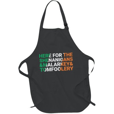 Irish Here For The Shenanigans Malarkey And Tomfoolery Full-Length Apron With Pockets