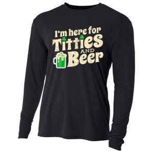 IM Here For Titties And Beer Funny St Patricks Day Drinking Cooling Performance Long Sleeve Crew