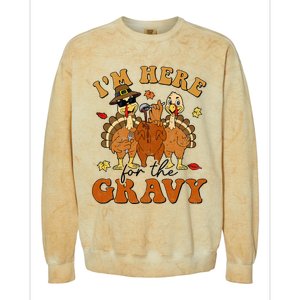 I'm Here For The Gravy Turkey Autumn Fall Thanksgiving Retro Colorblast Crewneck Sweatshirt