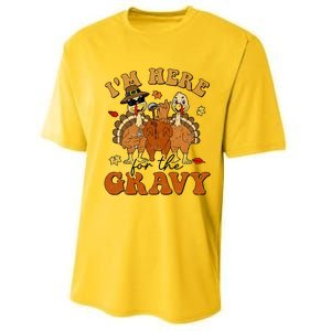 I'm Here For The Gravy Turkey Autumn Fall Thanksgiving Retro Performance Sprint T-Shirt