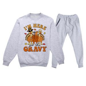 I'm Here For The Gravy Turkey Autumn Fall Thanksgiving Retro Premium Crewneck Sweatsuit Set