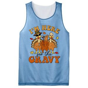 I'm Here For The Gravy Turkey Autumn Fall Thanksgiving Retro Mesh Reversible Basketball Jersey Tank