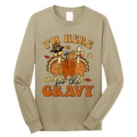 I'm Here For The Gravy Turkey Autumn Fall Thanksgiving Retro Long Sleeve Shirt