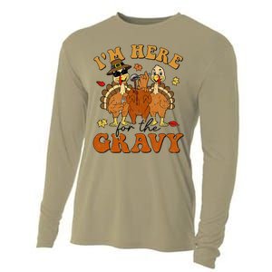 I'm Here For The Gravy Turkey Autumn Fall Thanksgiving Retro Cooling Performance Long Sleeve Crew