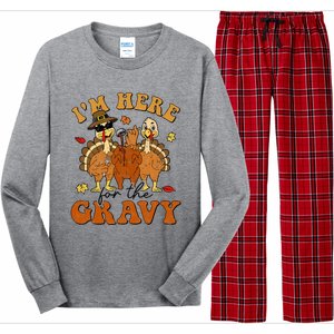 I'm Here For The Gravy Turkey Autumn Fall Thanksgiving Retro Long Sleeve Pajama Set