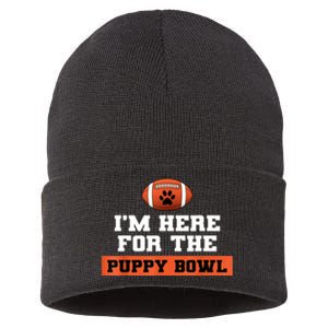 I'm Here For The Puppy Bowl Funny Dog Sustainable Knit Beanie