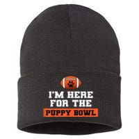 I'm Here For The Puppy Bowl Funny Dog Sustainable Knit Beanie