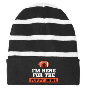 I'm Here For The Puppy Bowl Funny Dog Striped Beanie with Solid Band