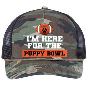 I'm Here For The Puppy Bowl Funny Dog Retro Rope Trucker Hat Cap