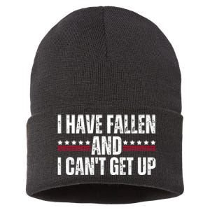 I Have Fallen And I Cant Get Up Funny Biden Falling Humor Sustainable Knit Beanie