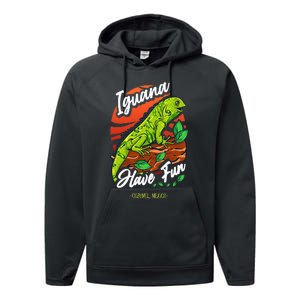 Iguana Have Fun Cozumel Mexico Performance Fleece Hoodie