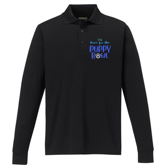 I'm Here For The Puppy Bowl Funny Cute Dog Lover Performance Long Sleeve Polo