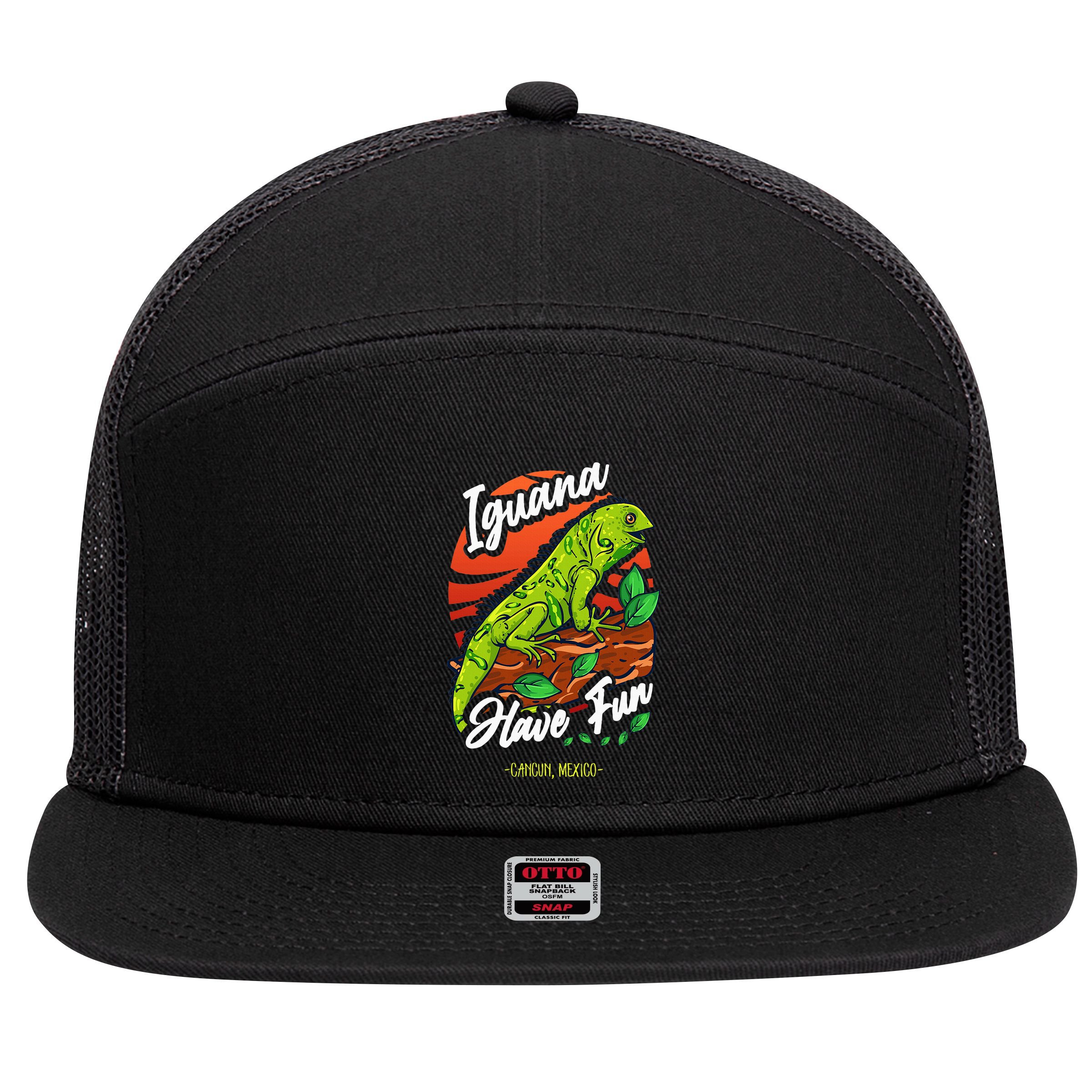 Iguana Have Fun Cancun Mexico 7 Panel Mesh Trucker Snapback Hat