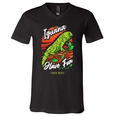 Iguana Have Fun Cancun Mexico V-Neck T-Shirt