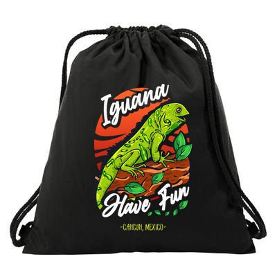 Iguana Have Fun Cancun Mexico Drawstring Bag