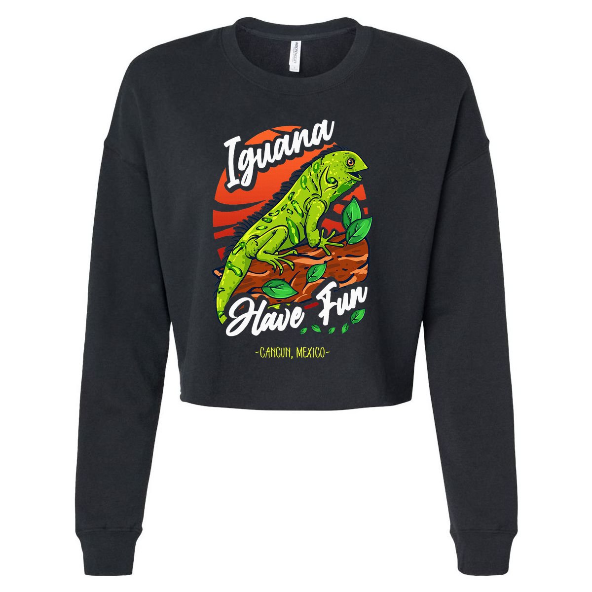 Iguana Have Fun Cancun Mexico Cropped Pullover Crew