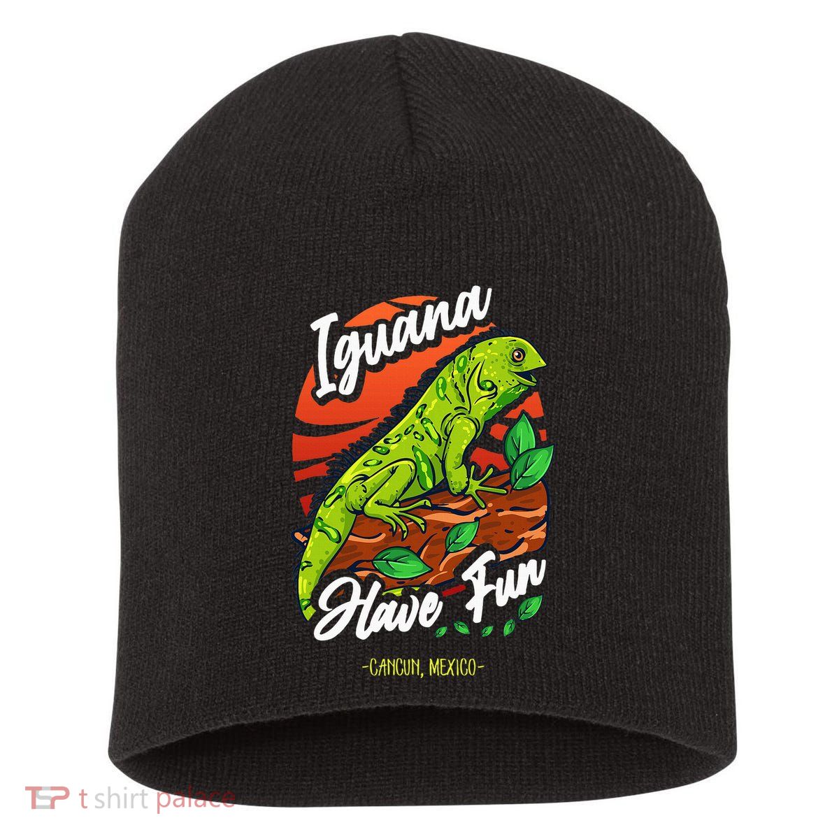Iguana Have Fun Cancun Mexico Short Acrylic Beanie