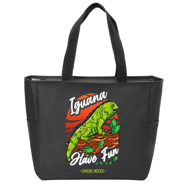 Iguana Have Fun Cancun Mexico Zip Tote Bag