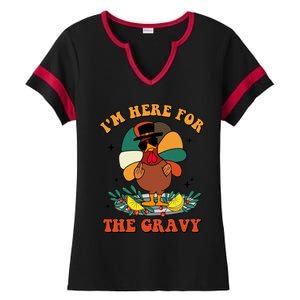 Im Here For The Gravy Turkey Autumn Thanksgiving Retro Great Gift Ladies Halftime Notch Neck Tee