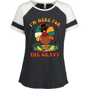 Im Here For The Gravy Turkey Autumn Thanksgiving Retro Great Gift Enza Ladies Jersey Colorblock Tee