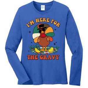 Im Here For The Gravy Turkey Autumn Thanksgiving Retro Great Gift Ladies Long Sleeve Shirt