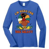 Im Here For The Gravy Turkey Autumn Thanksgiving Retro Great Gift Ladies Long Sleeve Shirt