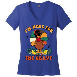 Im Here For The Gravy Turkey Autumn Thanksgiving Retro Great Gift Women's V-Neck T-Shirt