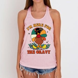 Im Here For The Gravy Turkey Autumn Thanksgiving Retro Great Gift Women's Knotted Racerback Tank