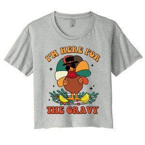 Im Here For The Gravy Turkey Autumn Thanksgiving Retro Great Gift Women's Crop Top Tee