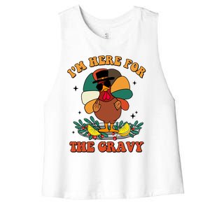 Im Here For The Gravy Turkey Autumn Thanksgiving Retro Great Gift Women's Racerback Cropped Tank