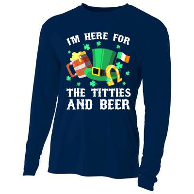 I'm Here For The Titties And Beer Drinking St Patrick's Day Cooling Performance Long Sleeve Crew