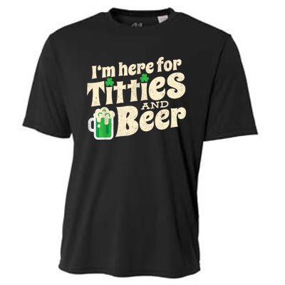 I'm Here For Titties And Beer Lover Funny St.Patrick's Day Drunk Cooling Performance Crew T-Shirt