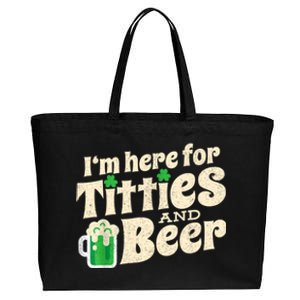 I'm Here For Titties And Beer Lover Funny St.Patrick's Day Drunk Cotton Canvas Jumbo Tote