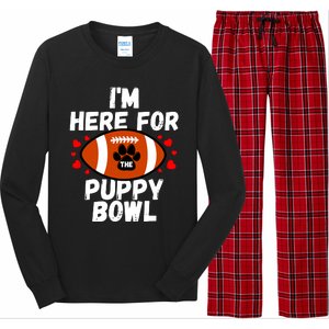 Im Here For The Puppy Bowl Sunday Funny Dog Football Fan Long Sleeve Pajama Set