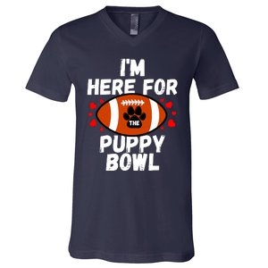 Im Here For The Puppy Bowl Sunday Funny Dog Football Fan V-Neck T-Shirt