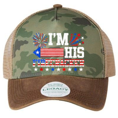 Im His Firecracker Funny 4th Of July Us Flag Couples Legacy Tie Dye Trucker Hat
