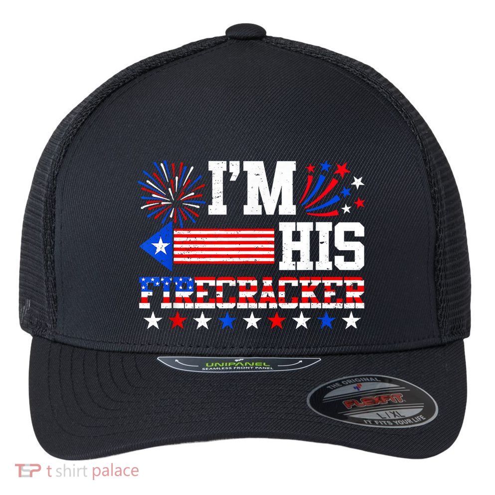 Im His Firecracker Funny 4th Of July Us Flag Couples Flexfit Unipanel Trucker Cap